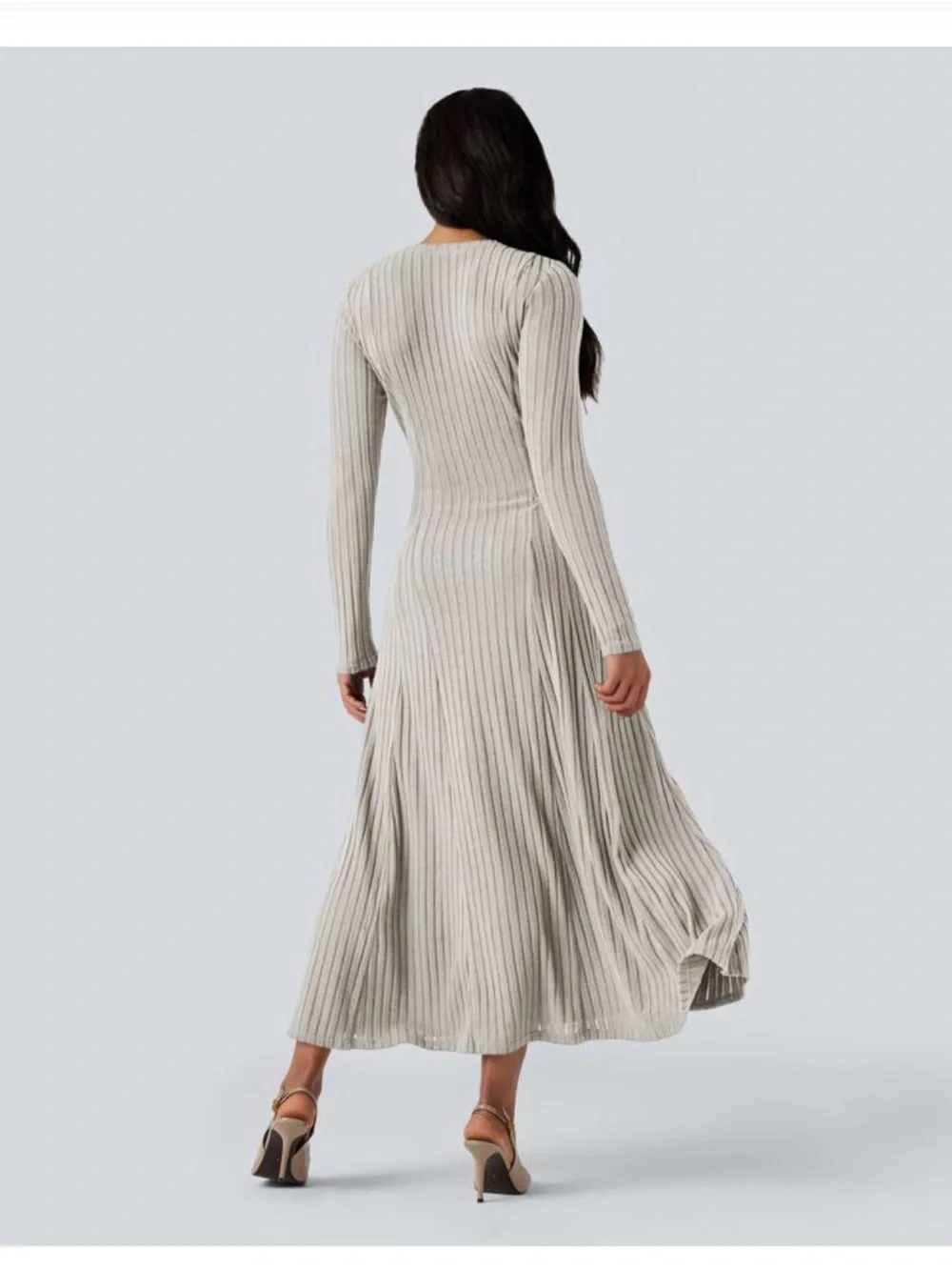Halara Ribbed Henley Midi Dress in Light Gray - Picture 2 of 6